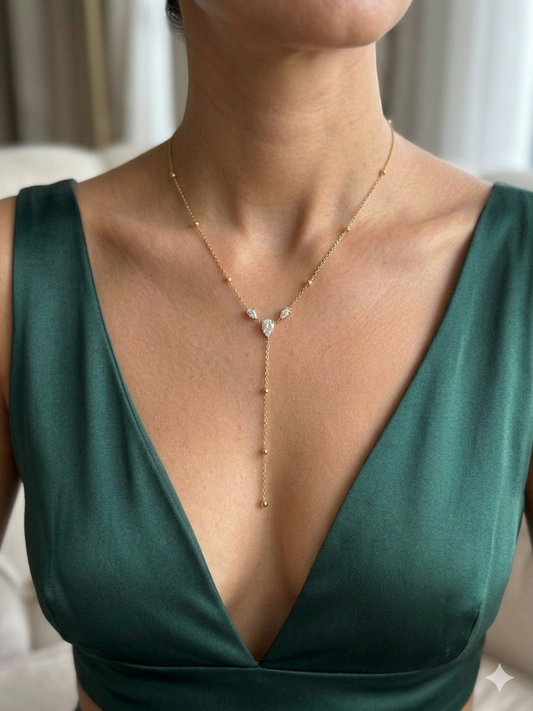 Pear Crystal Lariat Necklace