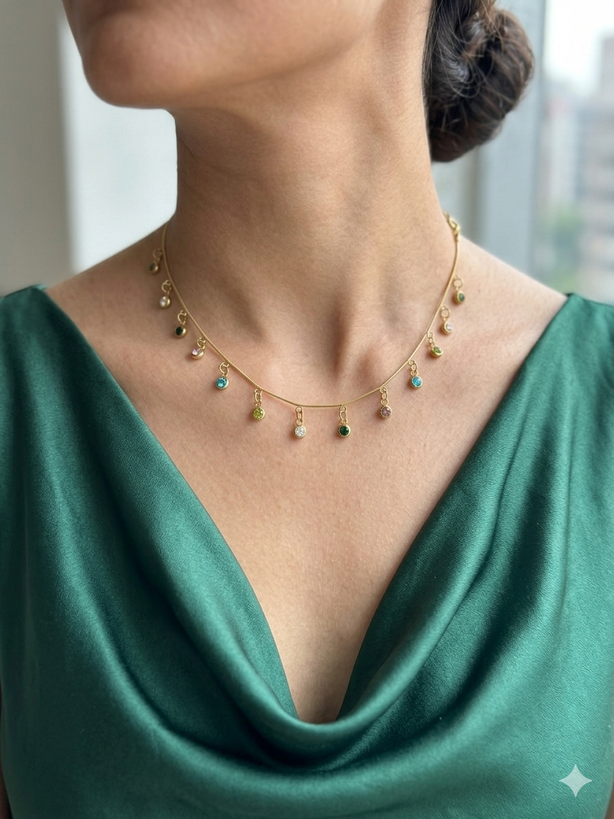 Rainbow Crystal Fringe Necklace