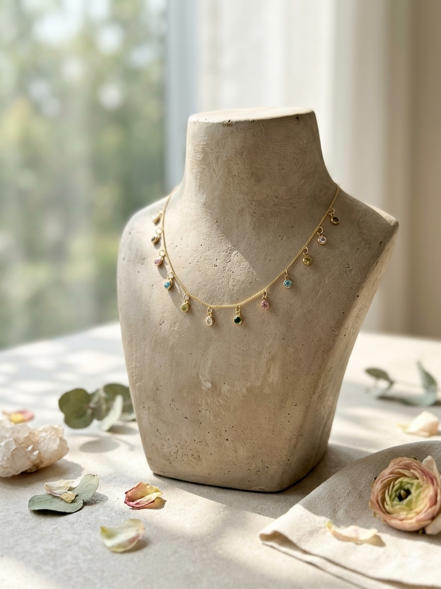 Rainbow Crystal Fringe Necklace