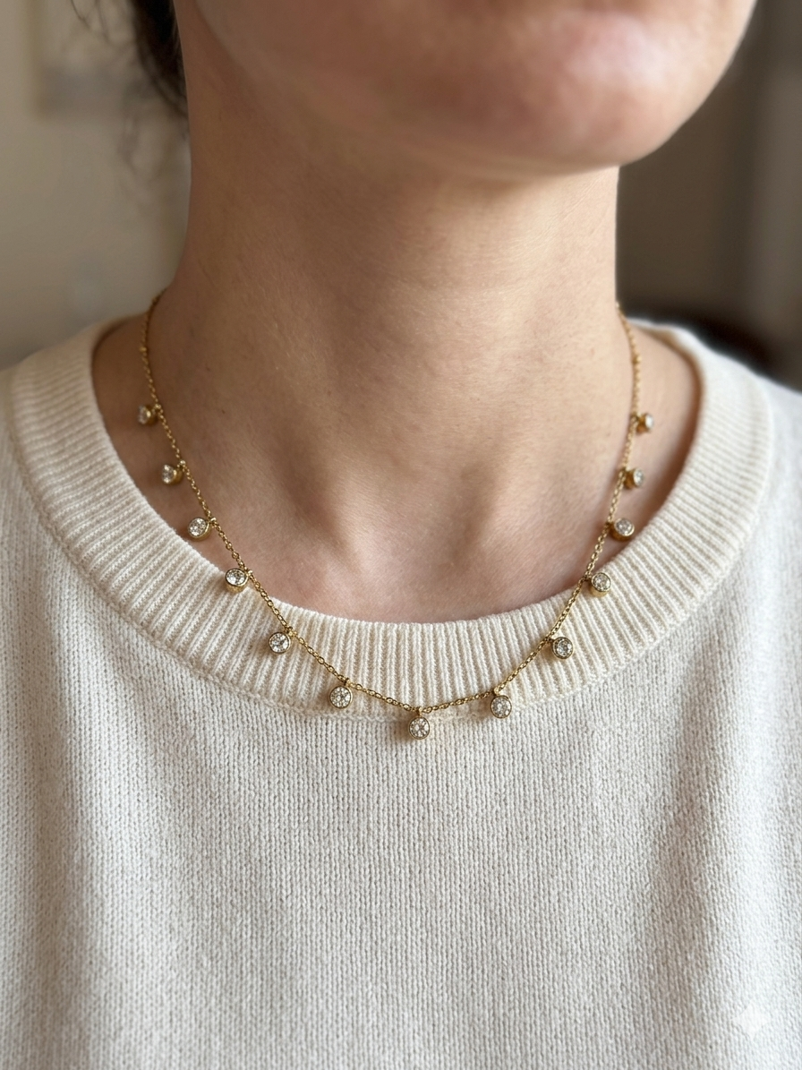 Crystal Bezel Fringe Cable Chain Necklace