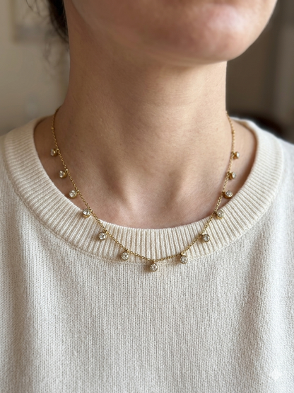 Crystal Bezel Fringe Cable Chain Necklace