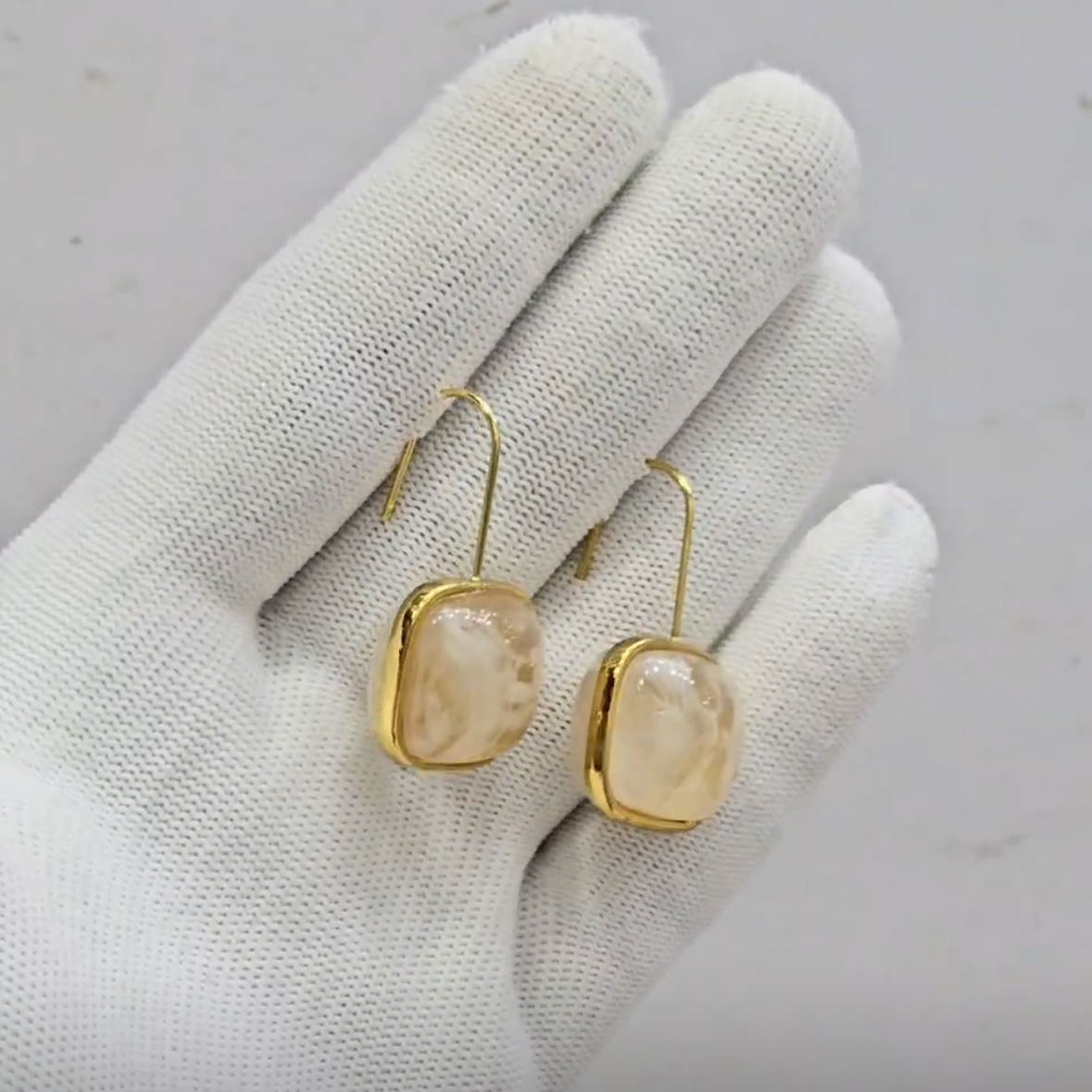 Stone Cushion Drop Earrings
