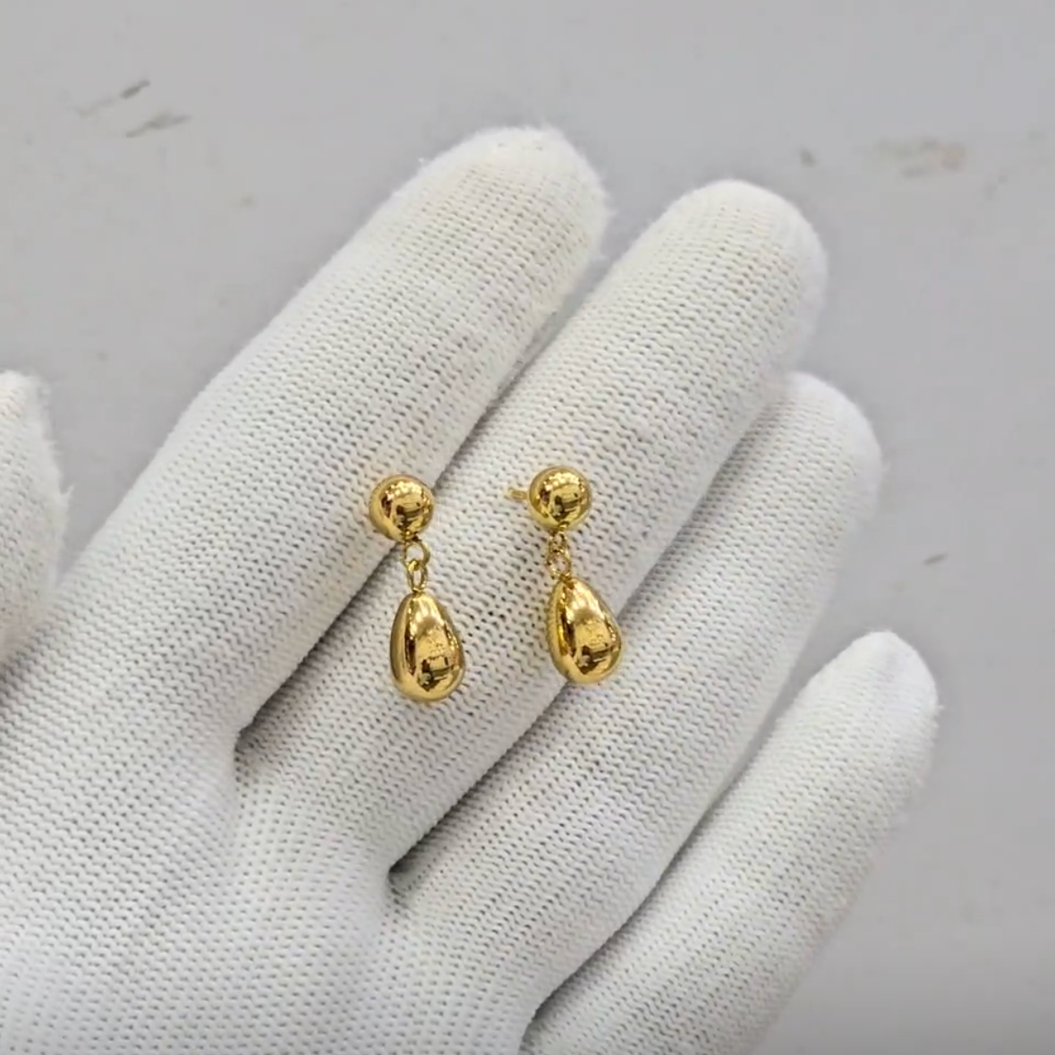 Gold Teardrop Ball Stud Dangle Earrings
