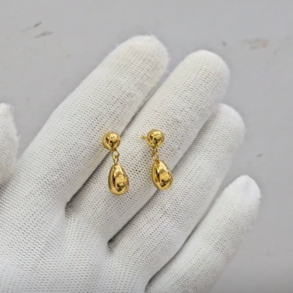 Gold Teardrop Ball Stud Dangle Earrings