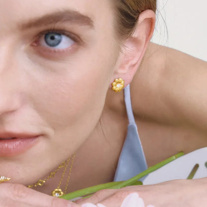 Sunburst Flower CZ Stud Earrings