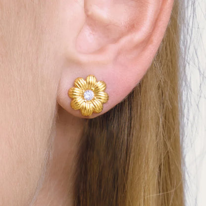 Sunburst Flower CZ Stud Earrings