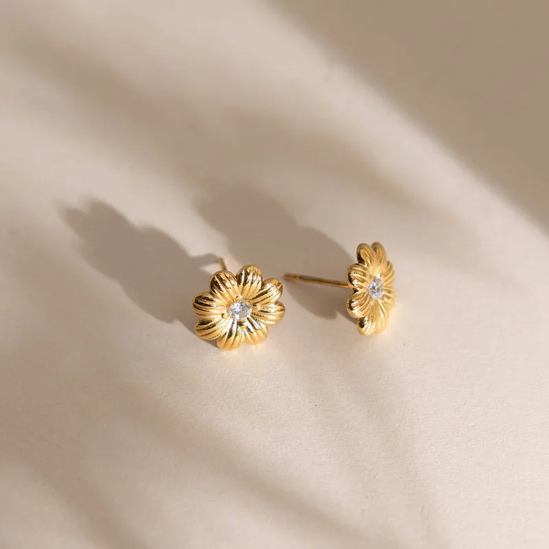 Sunburst Flower CZ Stud Earrings