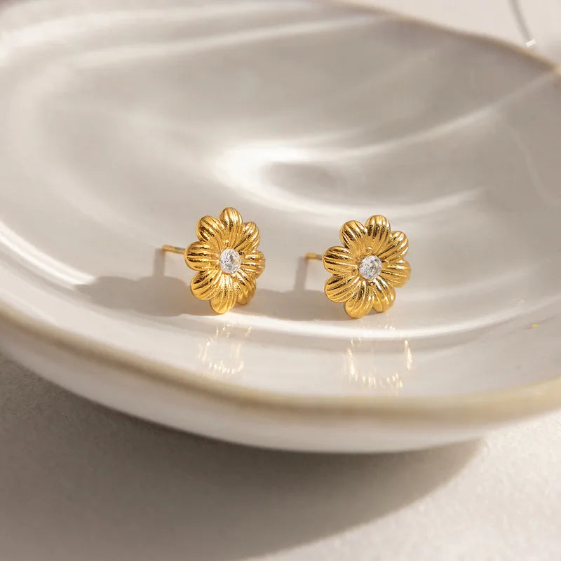 Sunburst Flower CZ Stud Earrings