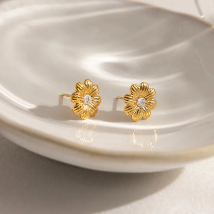 Sunburst Flower CZ Stud Earrings
