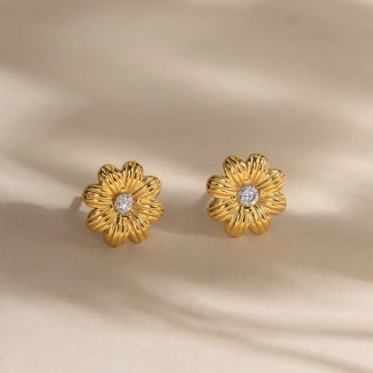 Sunburst Flower CZ Stud Earrings