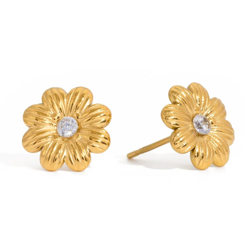 Sunburst Flower CZ Stud Earrings