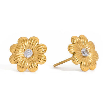 Sunburst Flower CZ Stud Earrings