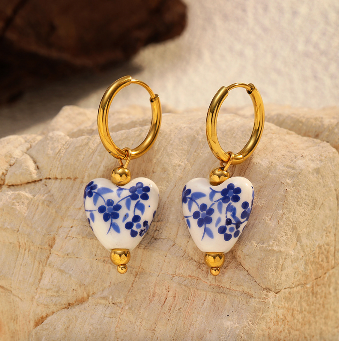 Ceramic Floral Heart Hoop Earrings