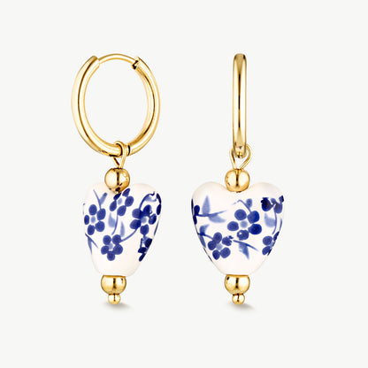 Ceramic Floral Heart Hoop Earrings