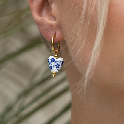Ceramic Floral Heart Hoop Earrings