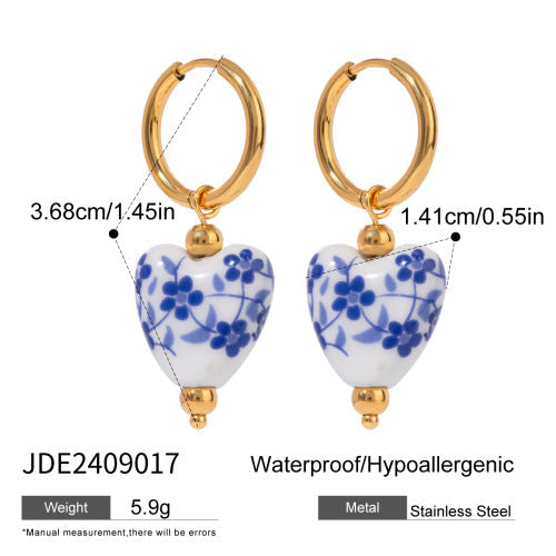 Ceramic Floral Heart Hoop Earrings