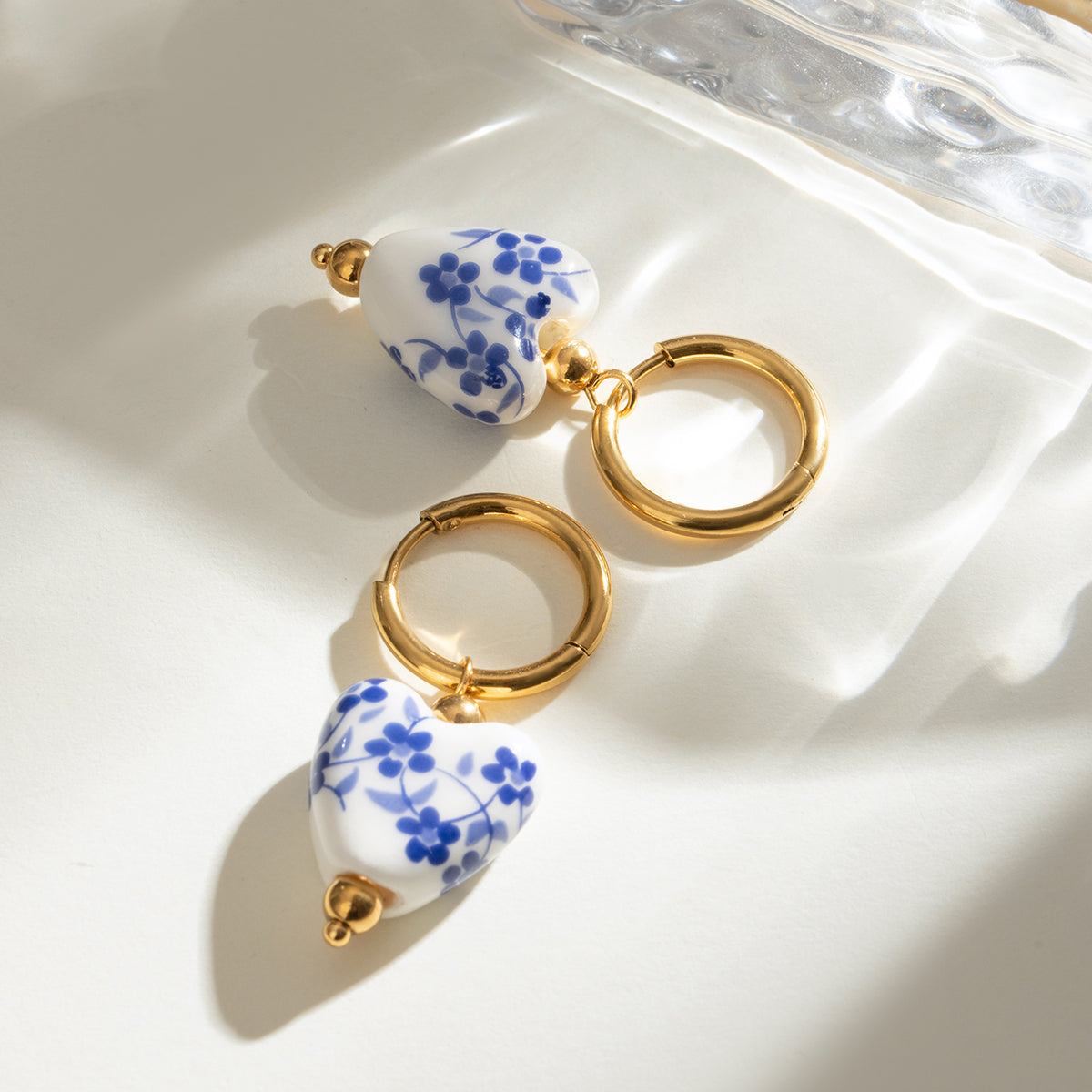 Ceramic Floral Heart Hoop Earrings