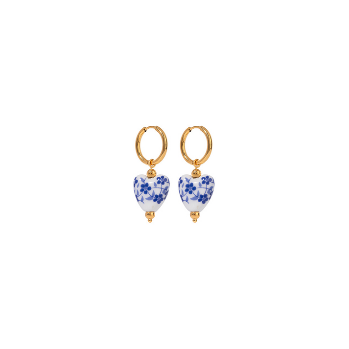 Ceramic Floral Heart Hoop Earrings