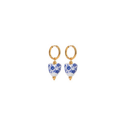 Ceramic Floral Heart Hoop Earrings