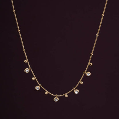 Crystal Bezel Fringe Necklace