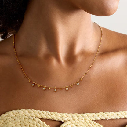Crystal Bezel Fringe Necklace