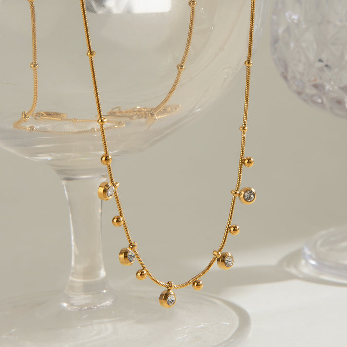 Crystal Bezel Fringe Necklace