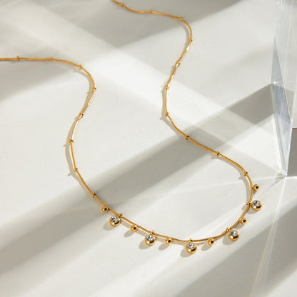 Crystal Bezel Fringe Necklace