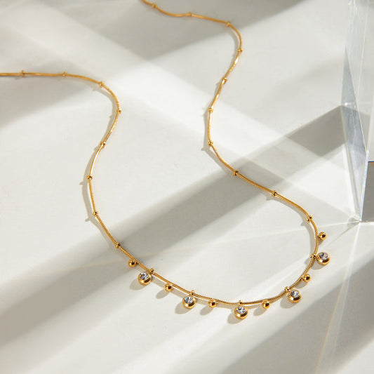 Crystal Bezel Fringe Necklace