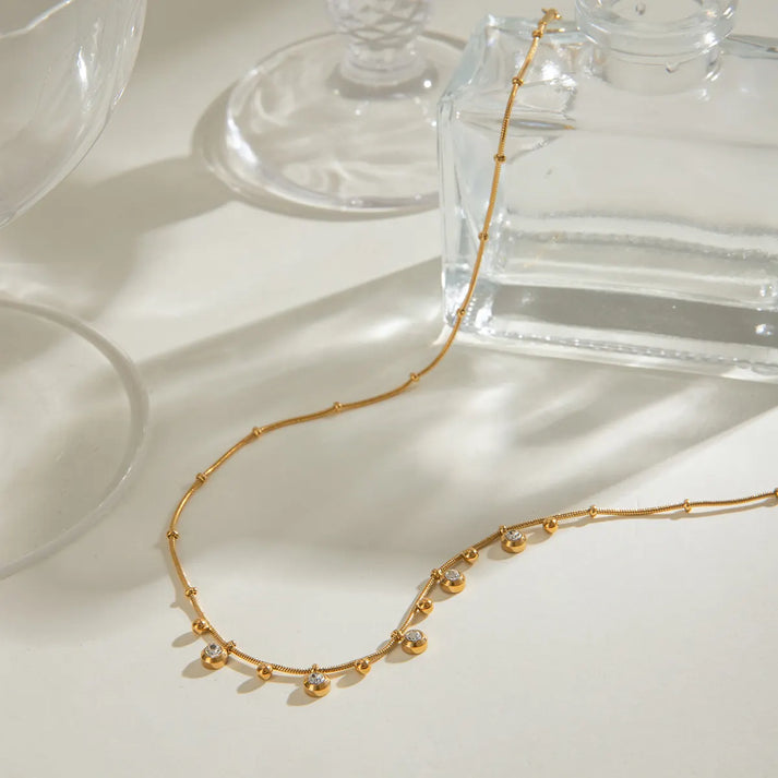 Crystal Bezel Fringe Necklace