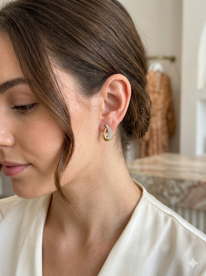 Open Teardrop Pave Stud Earrings