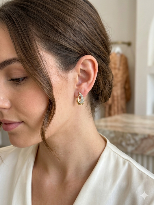 Open Teardrop Pave Stud Earrings