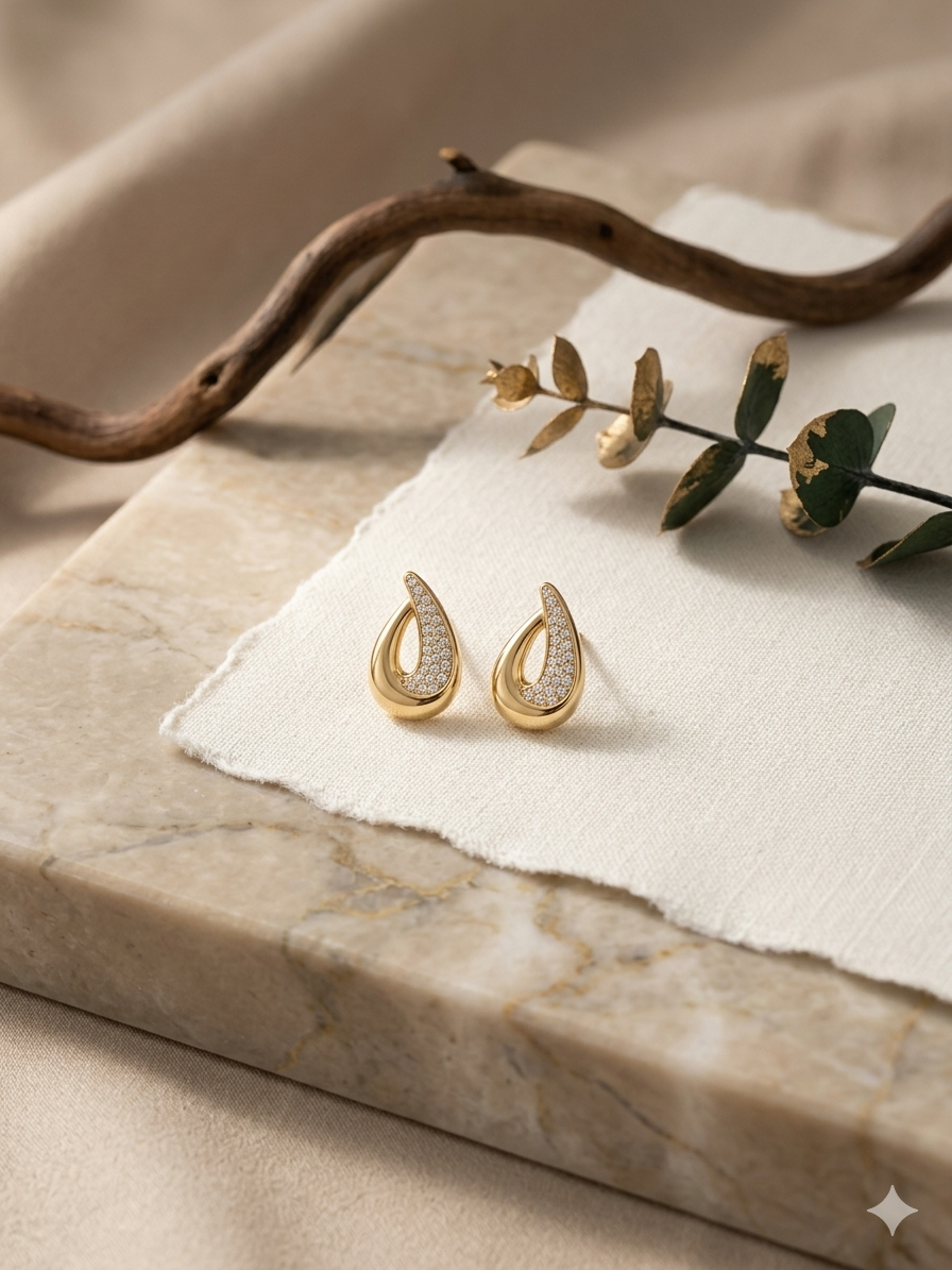 Open Teardrop Pave Stud Earrings