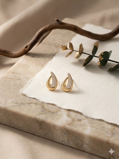 Open Teardrop Pave Stud Earrings