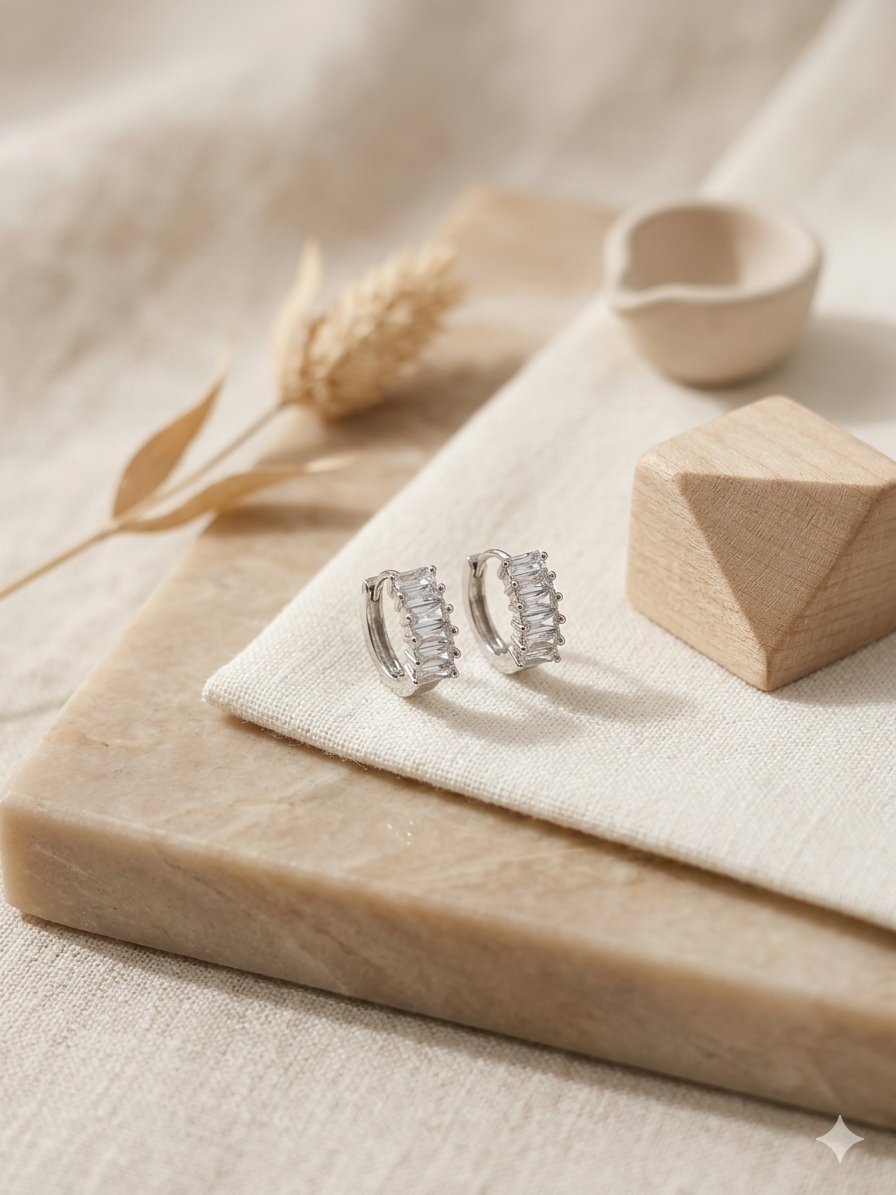 Baguette Crystal Huggie Hoop Earrings