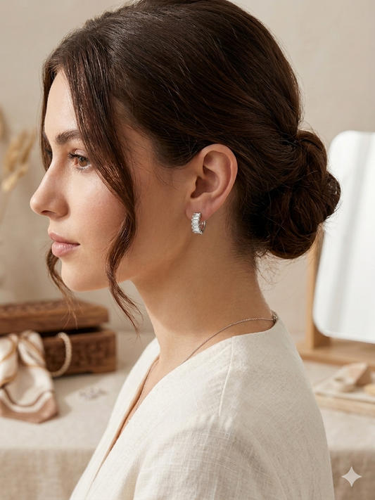 Baguette Crystal Huggie Hoop Earrings