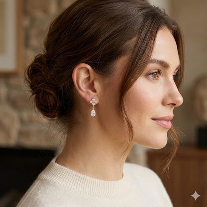 Floral Cluster and Teardrop Crystal Earrings