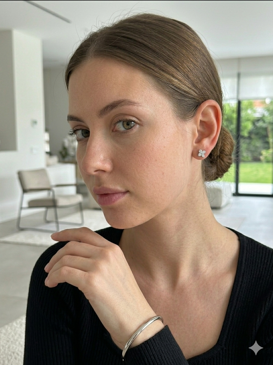Four Petal Flower Crystal Stud Earrings
