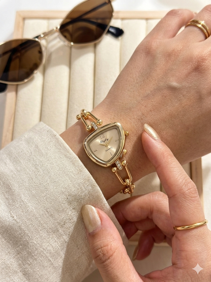 Eliyina Trapezoid Shield Gold Chain Watch
