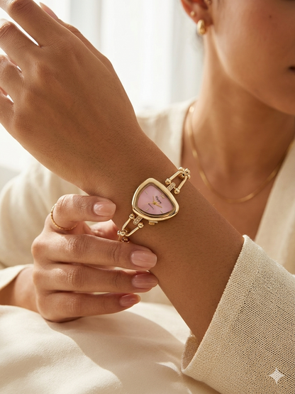 Eliyina Trapezoid Shield Gold Chain Watch