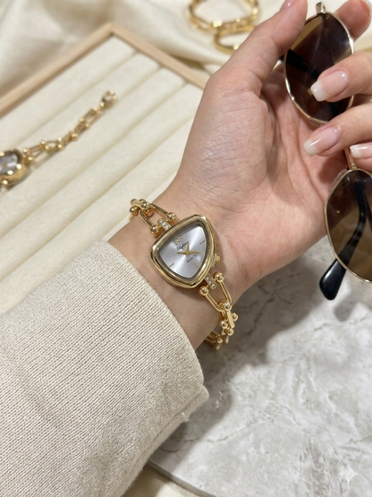 Eliyina Trapezoid Shield Gold Chain Watch