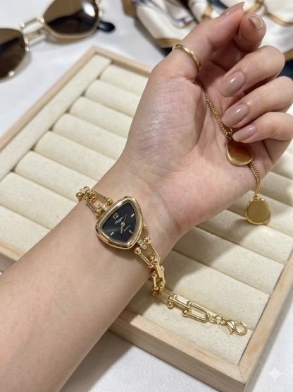 Eliyina Trapezoid Shield Gold Chain Watch