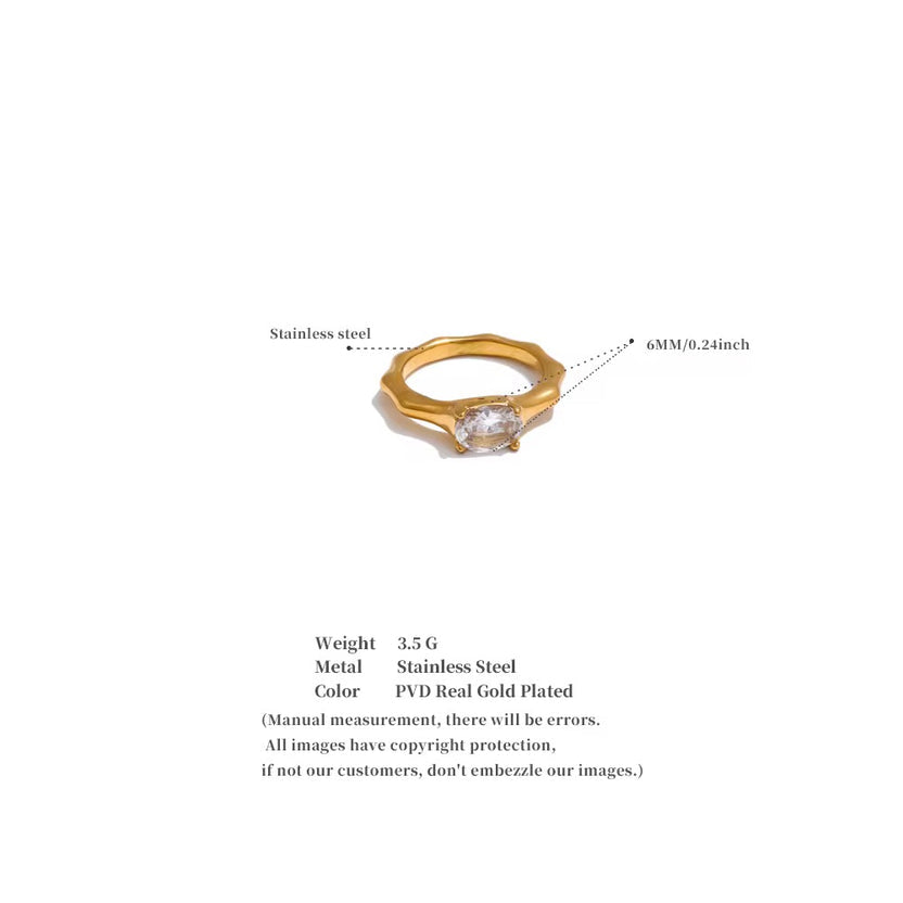 Bamboo Band Oval CZ Solitaire Ring