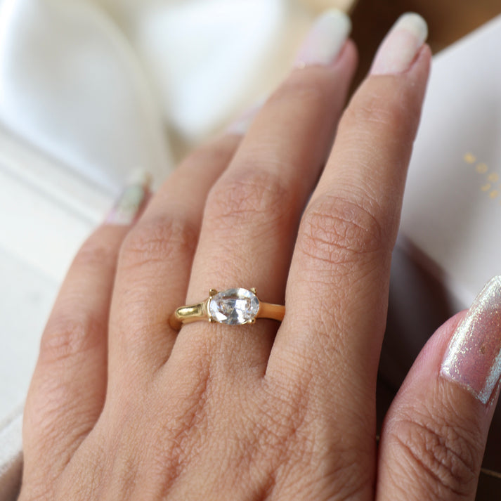 Bamboo Band Oval CZ Solitaire Ring