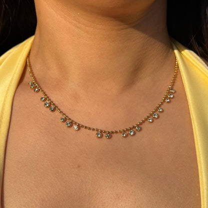 Crystal Bezel Fringe Ball Chain Necklace