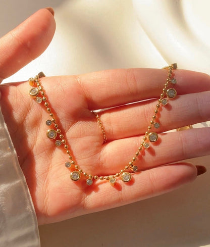 Crystal Bezel Fringe Ball Chain Necklace