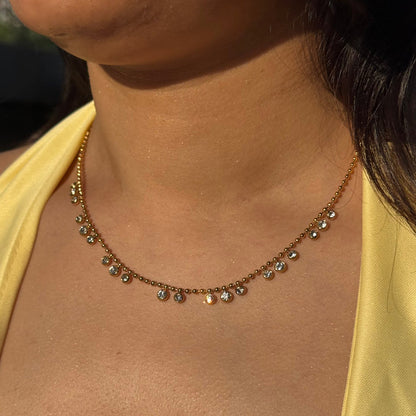 Crystal Bezel Fringe Ball Chain Necklace