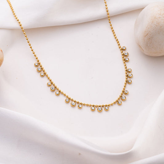 Crystal Bezel Fringe Ball Chain Necklace