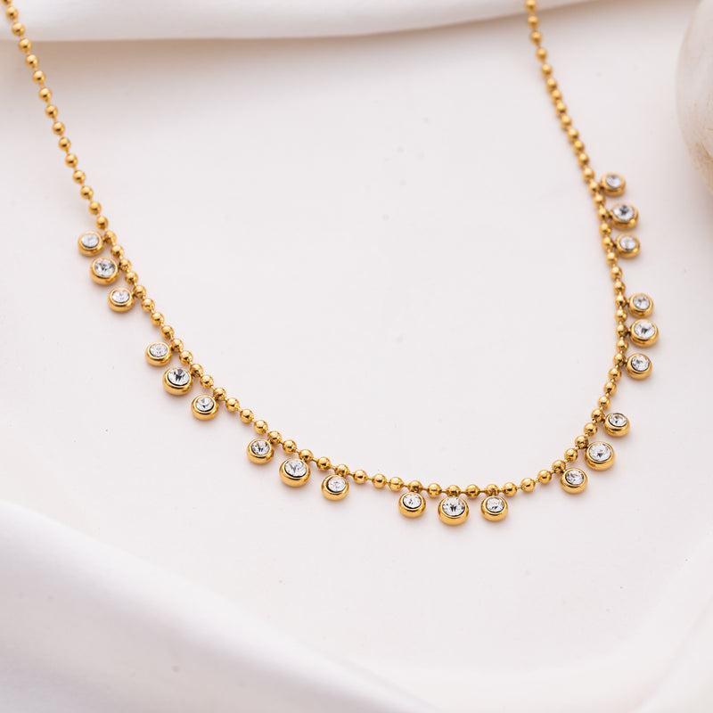 Crystal Bezel Fringe Ball Chain Necklace