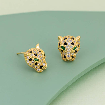 Leopard Head CZ Stud Earrings