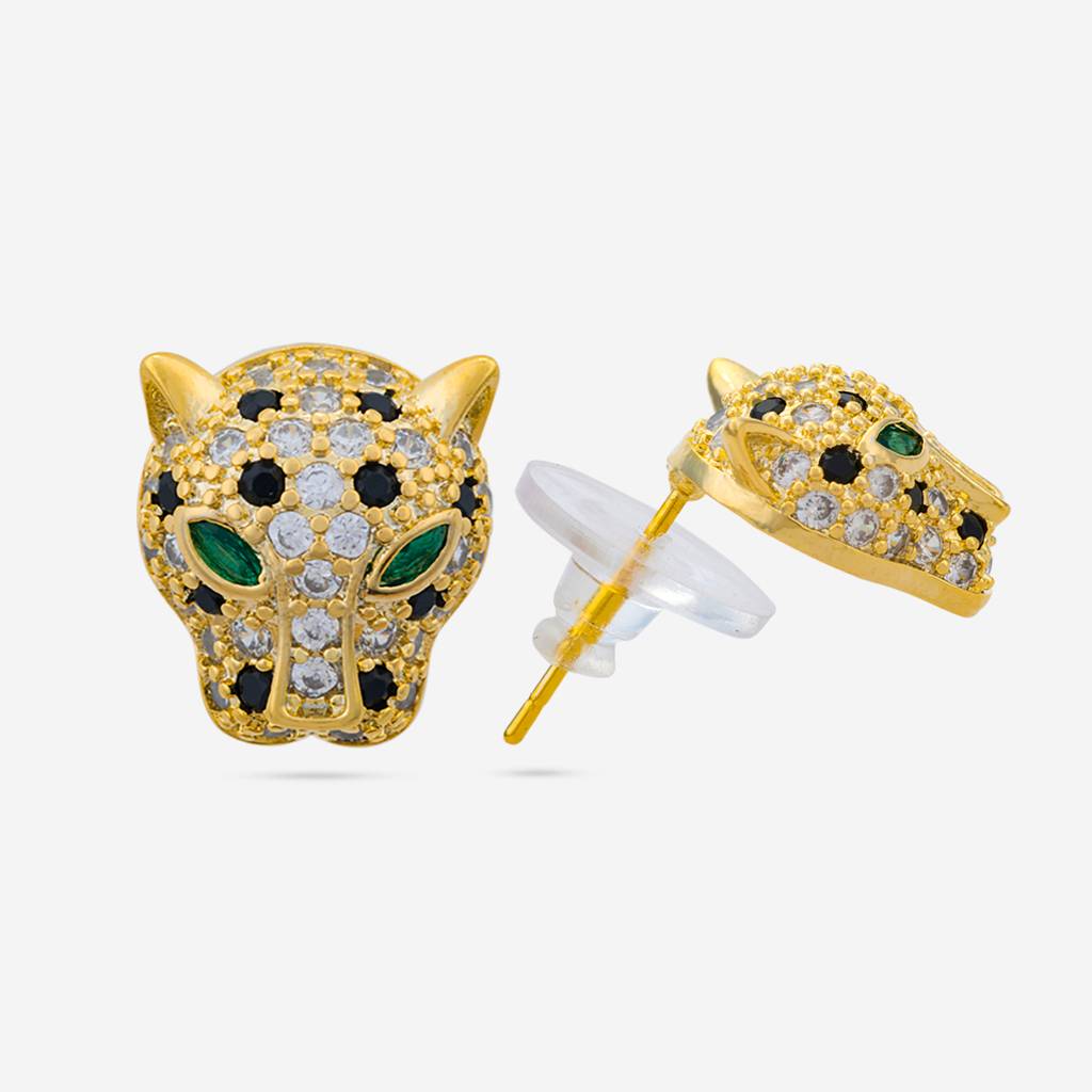Leopard Head CZ Stud Earrings